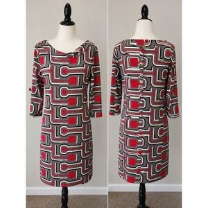 Tracy Negoshian Dress Small Retro Geometric Print 3/4 Sleeve Shift Dress